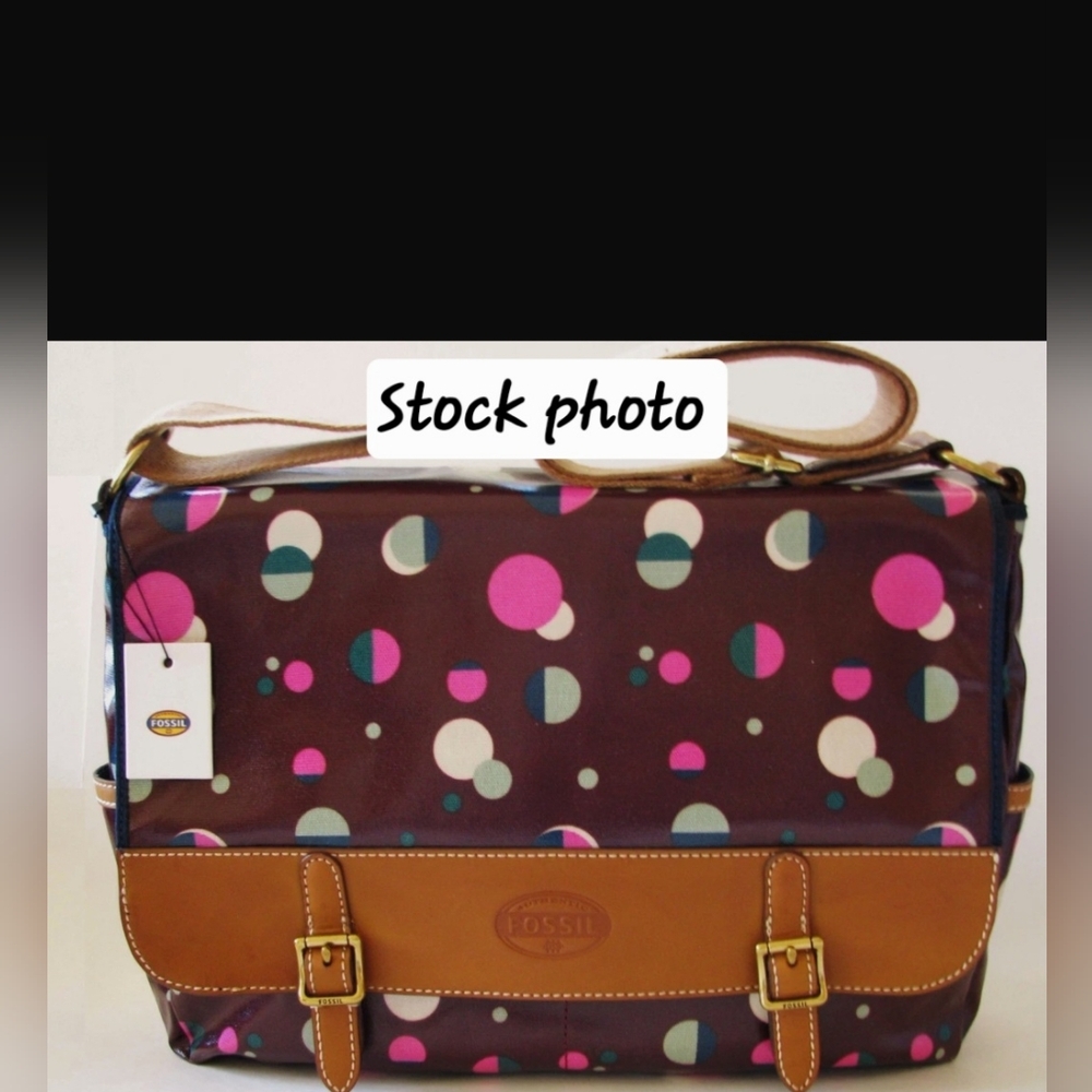 Fossil Messenger/ Laptop Bag with Pink and White Dots. Final Reduction!!